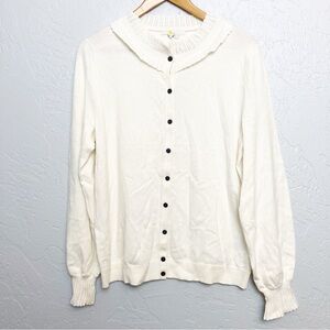 Boden white cardigan with ruffled neck and sleeve detail 12 NWT